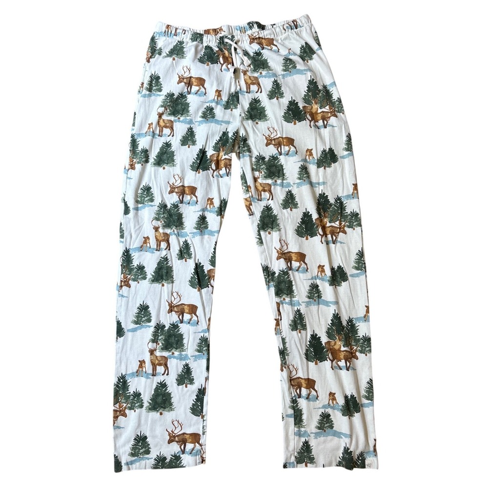 Burt's Bees Baby Pajama Pants Men White Reindeer Forest Winter SIZE XL